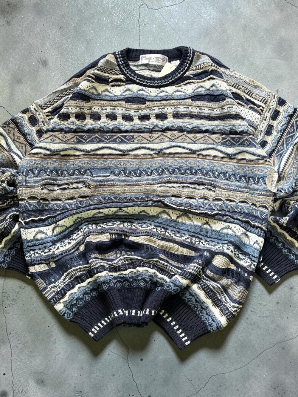 Vintage 90s 3D Knit Josh Ashford Crewneck Pullover Sweater Mens Large NEW BNWT